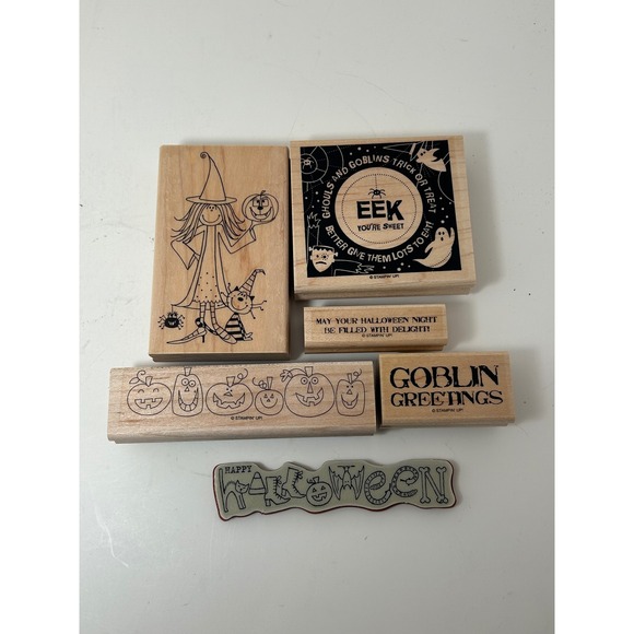 Stampin' Up! Other - Stampin Up Halloween Wood Mounted Rubber Stamp Set Witch‎ Pumpkin Goblin Eek 6pc